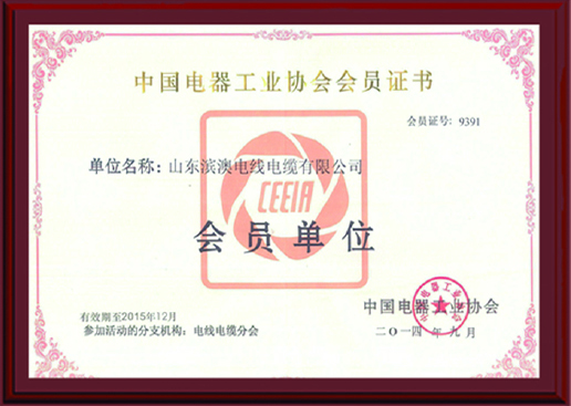 中國(guó)電器工業(yè)協(xié)會(huì)會(huì)員證書